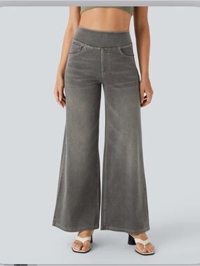 Halara Flex High Waisted Pockets Baggy Wide Leg Washed Casual Jeans